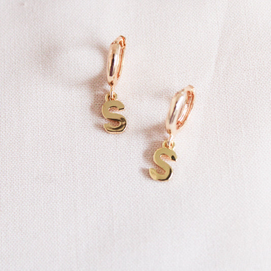 Initial Charm Earrings - Gold