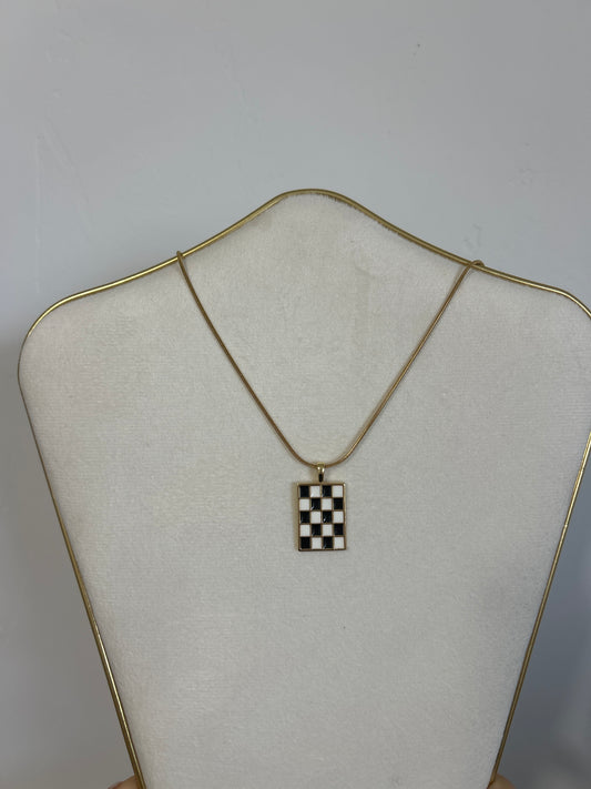 Black White Checkered Necklace