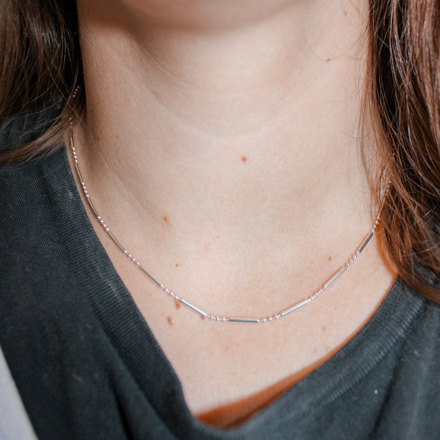 Sterling Silver Stacker Necklace - Bars + Dots