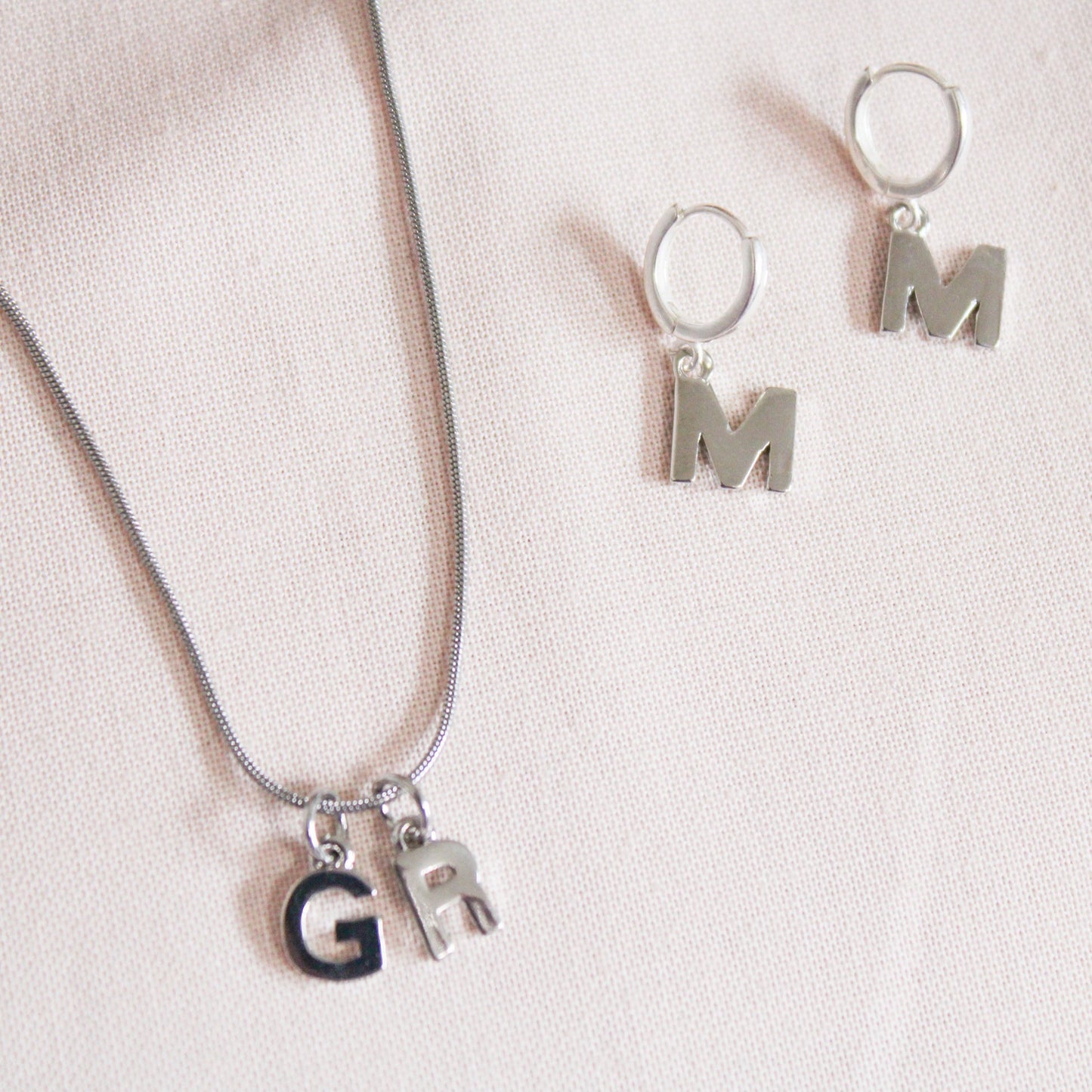 Initial Charm Earrings - Silver
