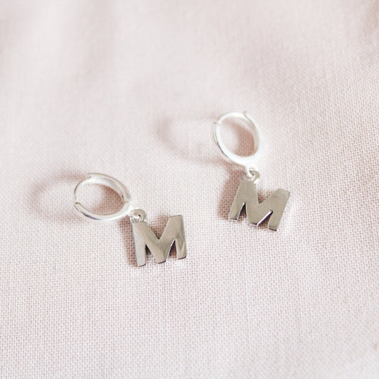 Initial Charm Earrings - Silver